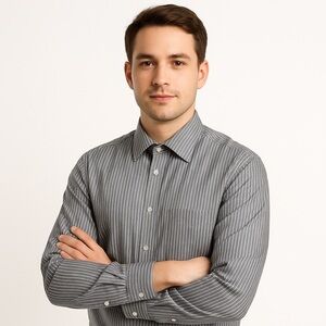 VAN HEUSEN Men's Wrinkle Free Gray Striped Button Up Shirt Size 16/32-33